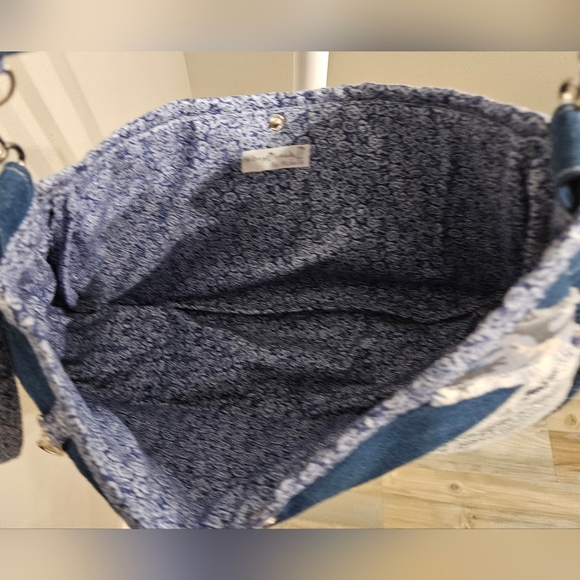 Handcrafted Blue Floral Shoulder Bag with Removable Strap - Picture 3 of 9